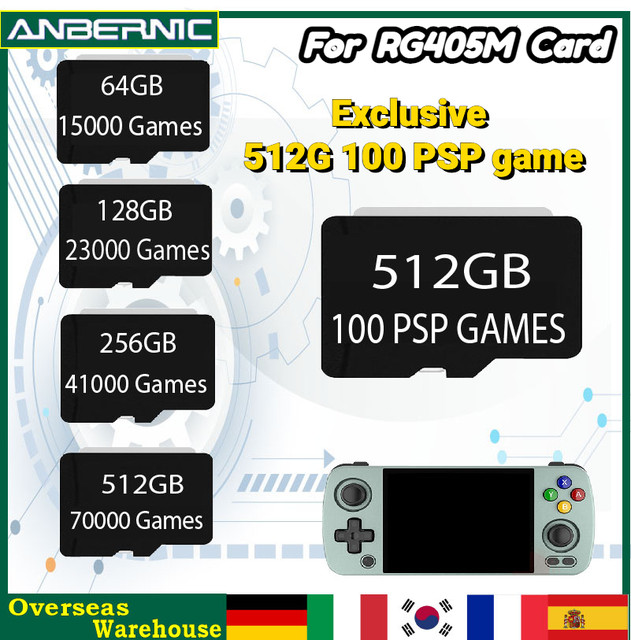 Cartão de memória Anbernic RG405M, Suporta Múltiplos Sistemas, Compatível  com 20 + Emuladores Mainstream, Nintendo 3ds, Max 70000 Jogos, 512G -  AliExpress